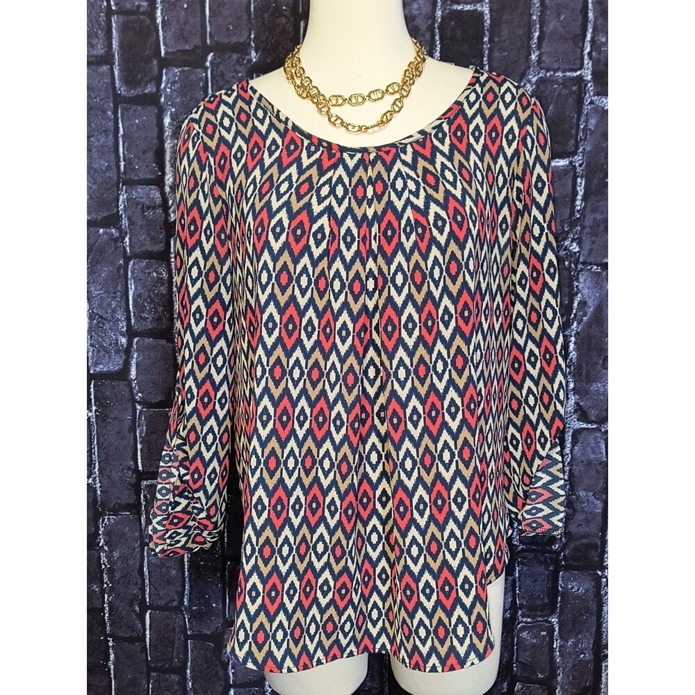 Papermoon Stitch Fix Pullover Blouse Women's Large Geometric Roll Tab Sleeve